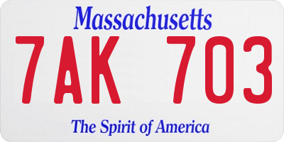 MA license plate 7AK703