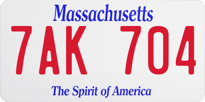 MA license plate 7AK704