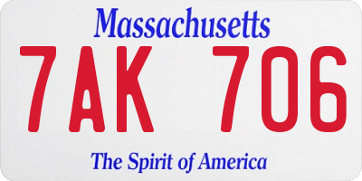 MA license plate 7AK706