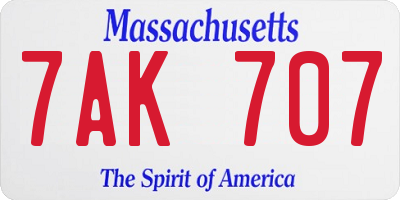 MA license plate 7AK707