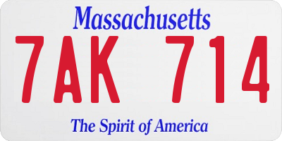 MA license plate 7AK714