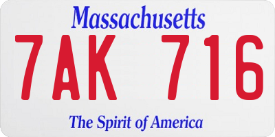 MA license plate 7AK716