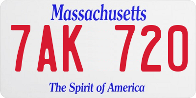 MA license plate 7AK720