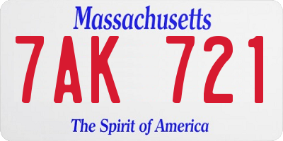 MA license plate 7AK721