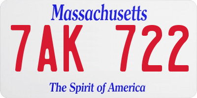 MA license plate 7AK722