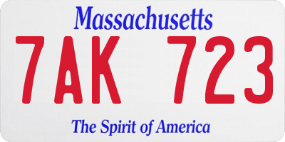MA license plate 7AK723
