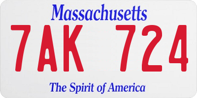 MA license plate 7AK724