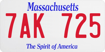 MA license plate 7AK725