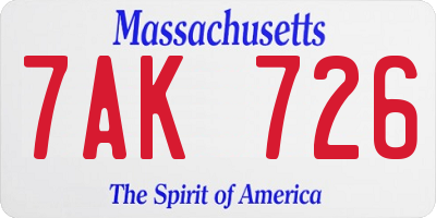 MA license plate 7AK726