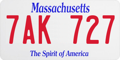 MA license plate 7AK727