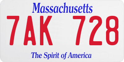 MA license plate 7AK728
