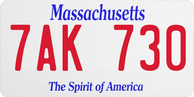 MA license plate 7AK730