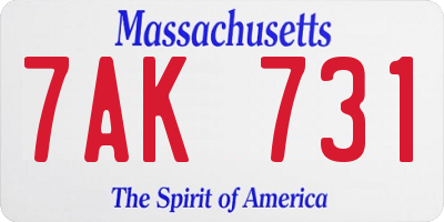 MA license plate 7AK731