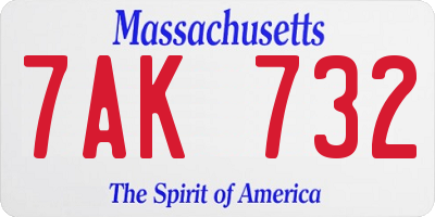MA license plate 7AK732