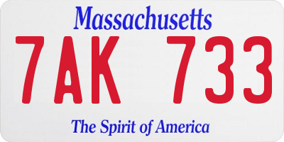 MA license plate 7AK733