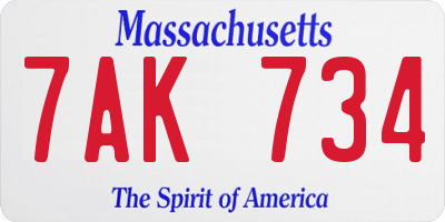 MA license plate 7AK734