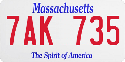 MA license plate 7AK735