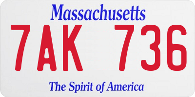 MA license plate 7AK736