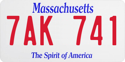 MA license plate 7AK741