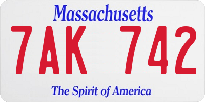 MA license plate 7AK742