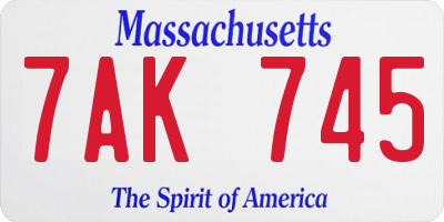 MA license plate 7AK745