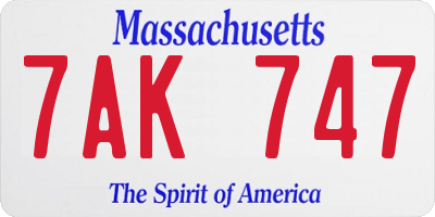MA license plate 7AK747