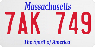 MA license plate 7AK749