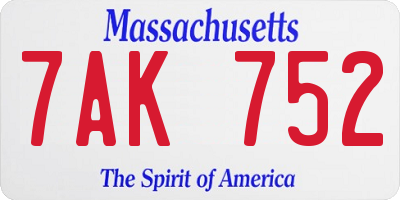 MA license plate 7AK752