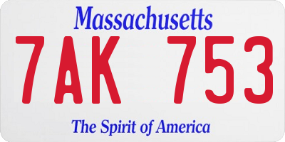 MA license plate 7AK753
