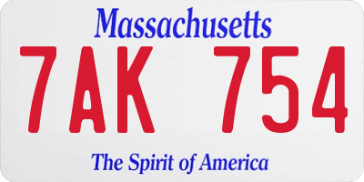MA license plate 7AK754