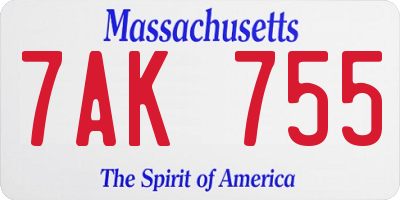 MA license plate 7AK755