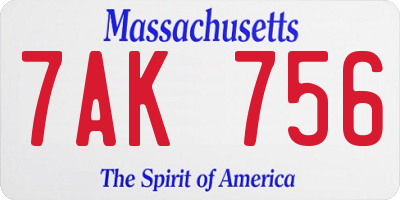 MA license plate 7AK756