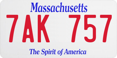 MA license plate 7AK757