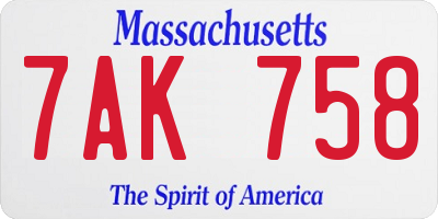 MA license plate 7AK758