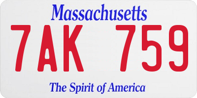 MA license plate 7AK759