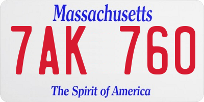 MA license plate 7AK760
