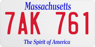 MA license plate 7AK761
