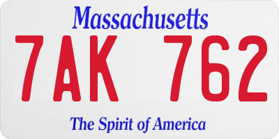 MA license plate 7AK762