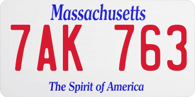 MA license plate 7AK763