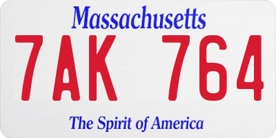 MA license plate 7AK764