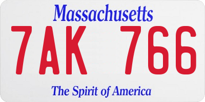 MA license plate 7AK766