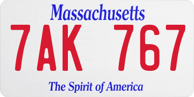 MA license plate 7AK767