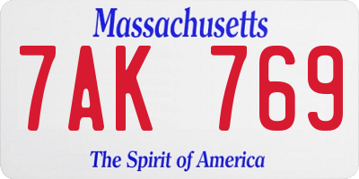 MA license plate 7AK769