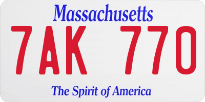MA license plate 7AK770