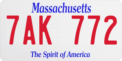 MA license plate 7AK772