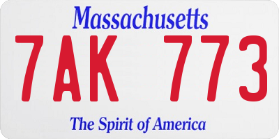 MA license plate 7AK773