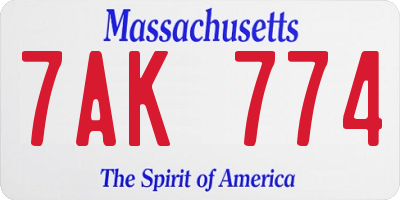 MA license plate 7AK774