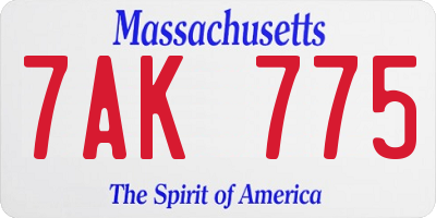 MA license plate 7AK775