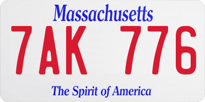 MA license plate 7AK776