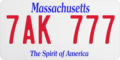 MA license plate 7AK777